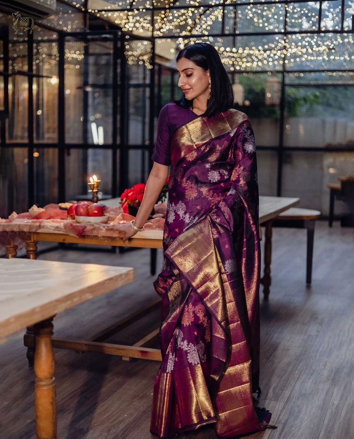 Serene Kanjivaram Silk Saree with Elegant Copper & Silver Zari – Classic Shade