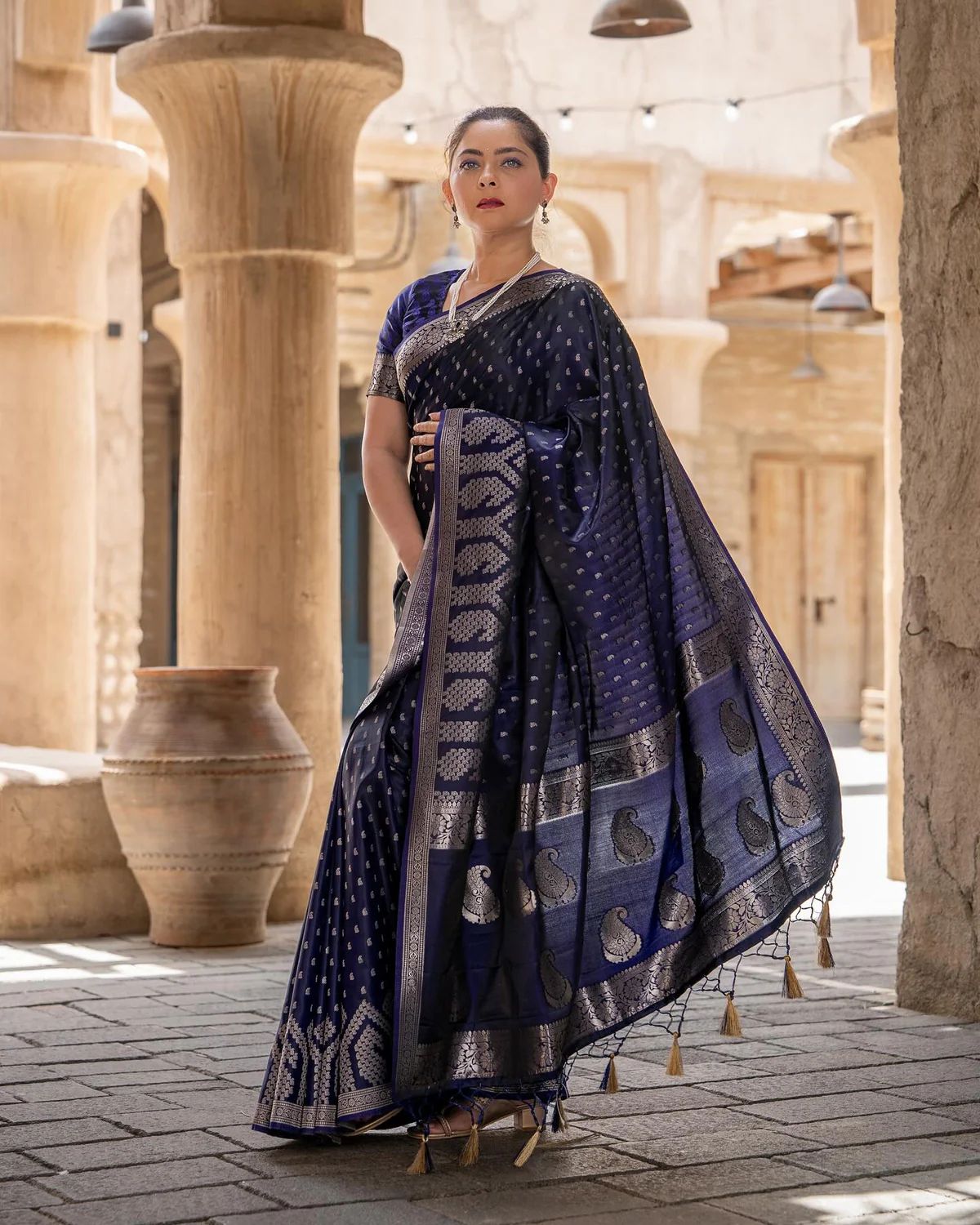 Royal Elegance Banarasi Soft Silk Saree with Intricate Brocade & Gold Zari – Colour 1