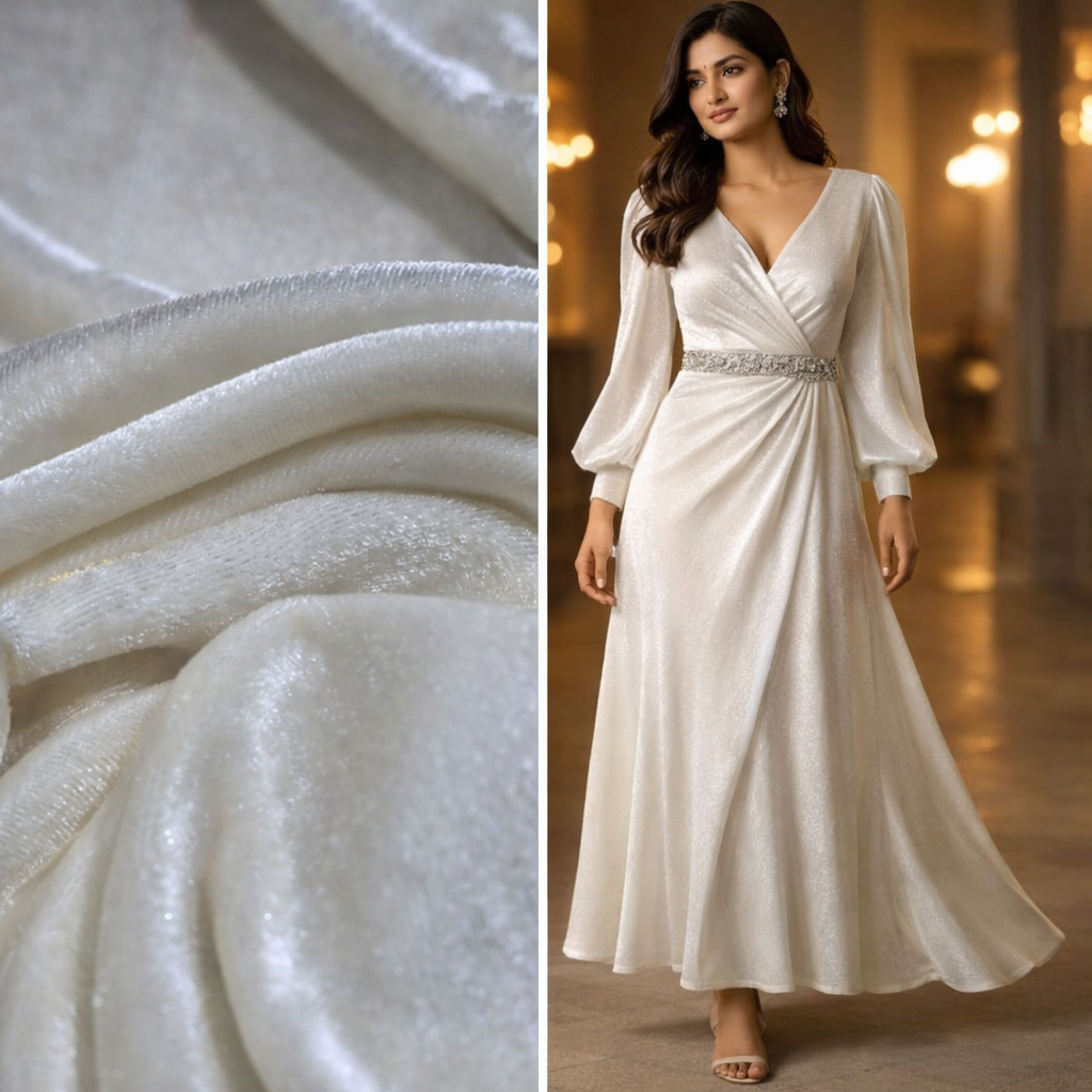 Plain Velvet Fabric Cream – 1 Meter Unstitched Blouse Fabric | 44 Inch Width | 220 GSM