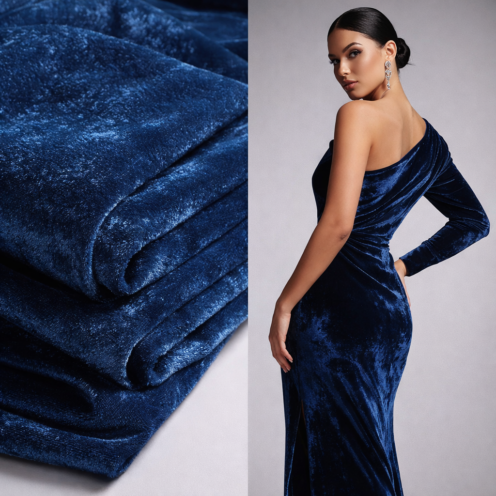Solid Velvet Fabric for Blouse – Plain Unstitched Velvet Cloth – Midnight Blue – 1 Meter