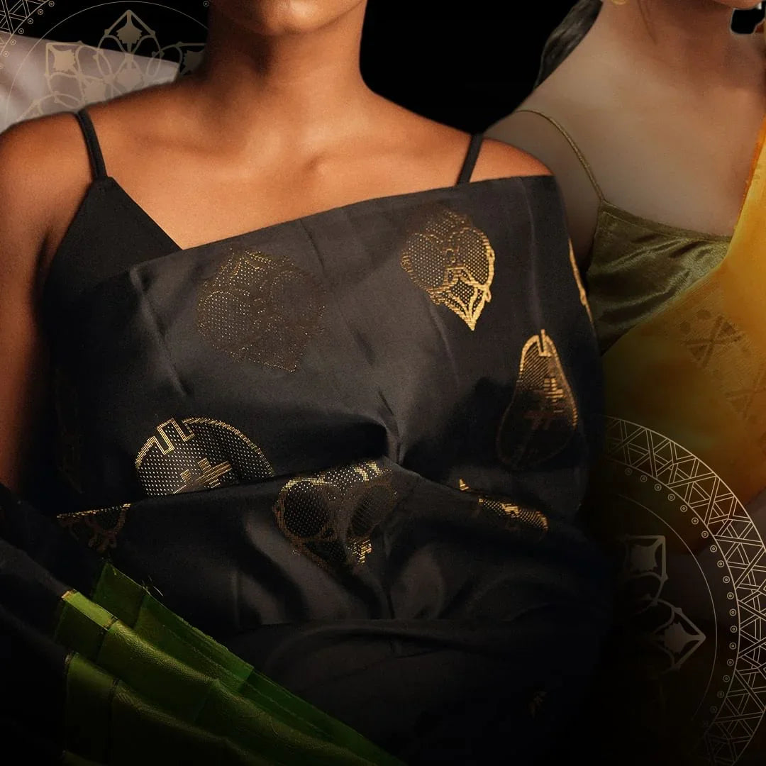 Banarasi Soft Silk Saree with Heavy Brocade & Copper-Silver Zari Weaving