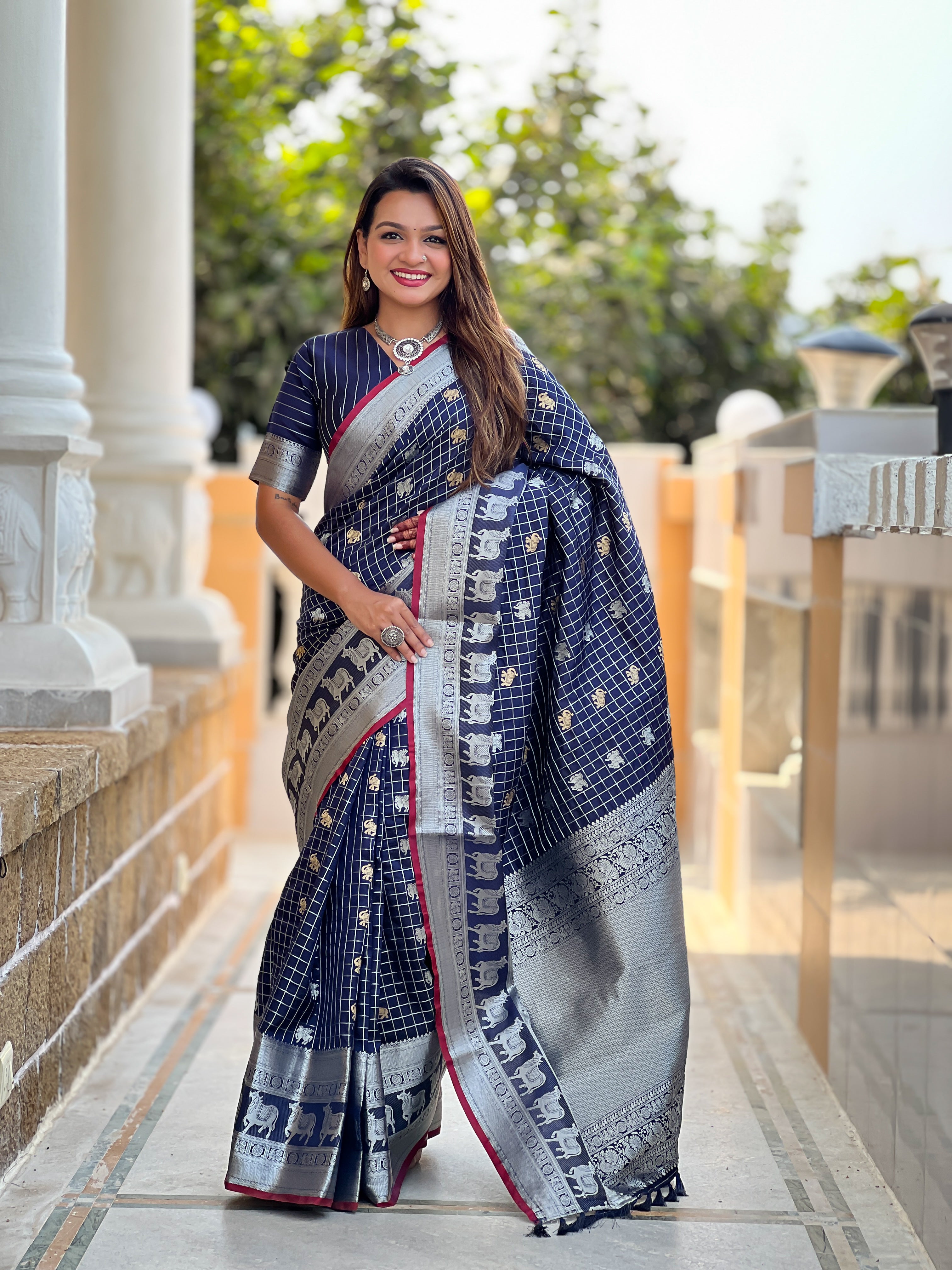 Royal Heritage Pichwai Concept Soft Silk Saree with Gold & Silver Zari Weaving – 7 Colours