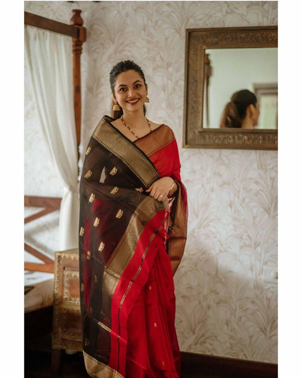 Royal Enchant Banarasi Soft Silk Saree with Gold Zari Weaving – Colour 1