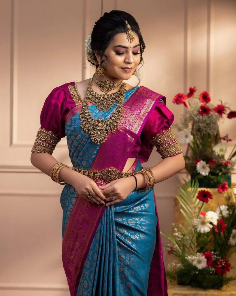 Banarasi Soft Silk Saree with Copper Zari Motifs & Jacquard Weave
