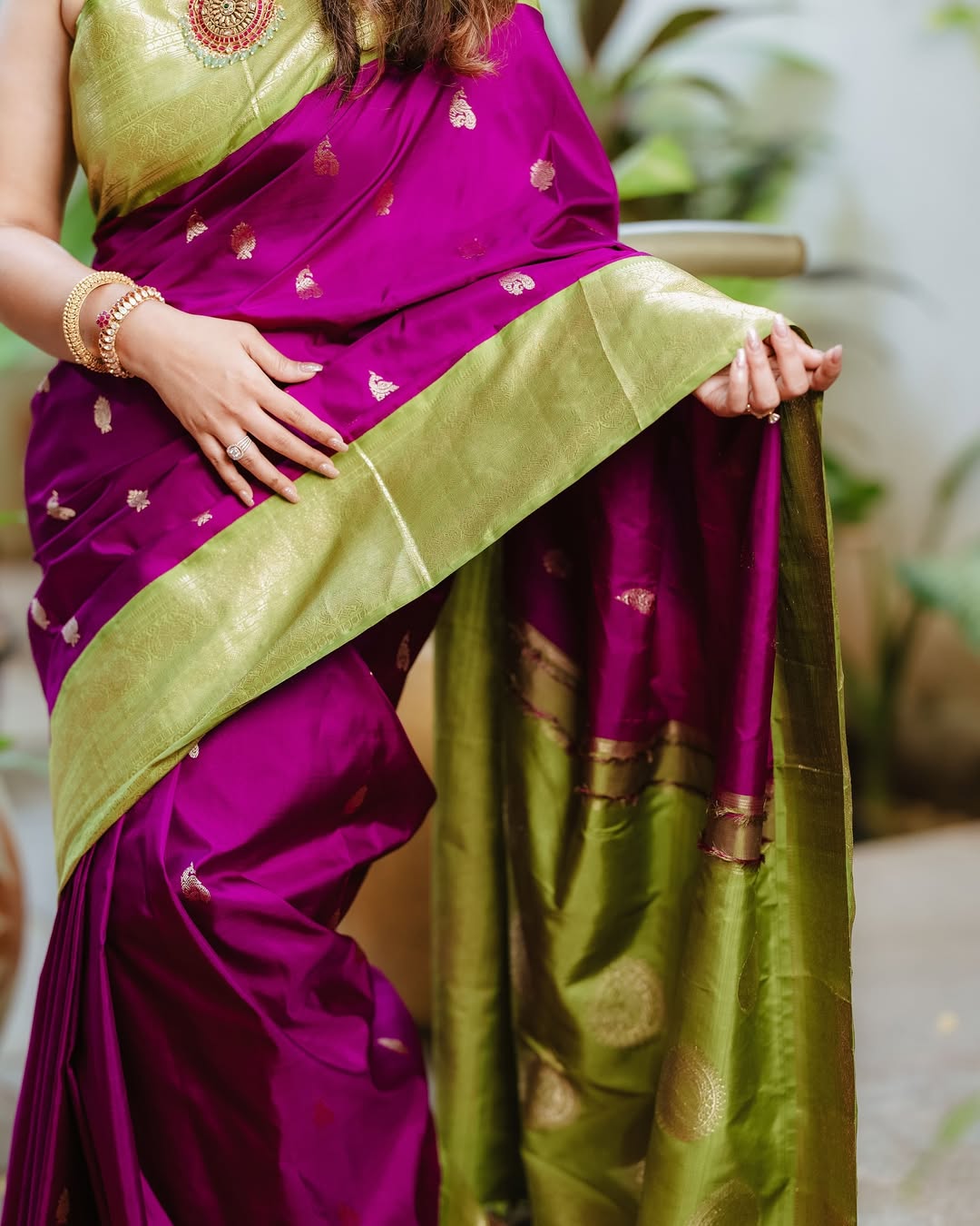 Pista green Banarasi soft silk saree with elegant woven detailing and smooth finish