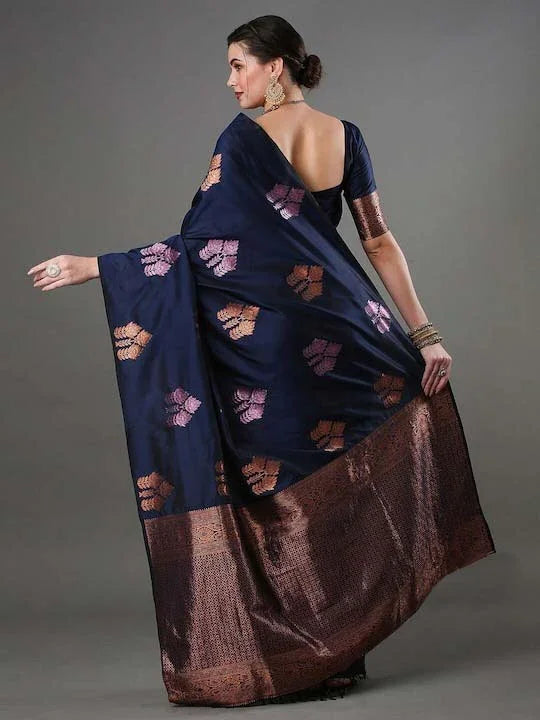 Banarasi Soft Silk Saree with Heavy Brocade & Copper-Pink Zari Weaving