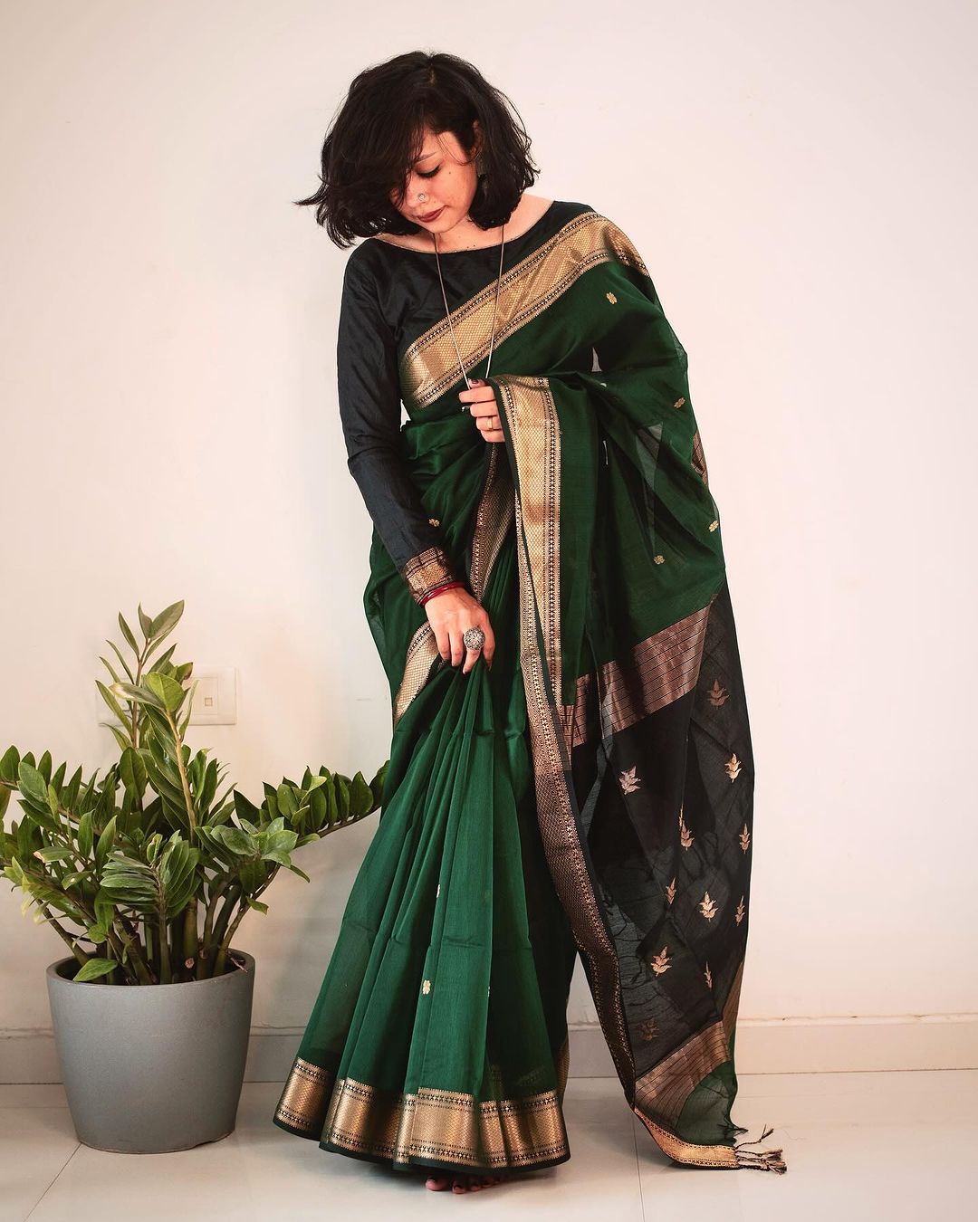 Celestial Sky Banarasi Soft Silk Saree with Vibrant Prints & Exquisite Copper Zari – Colour 1