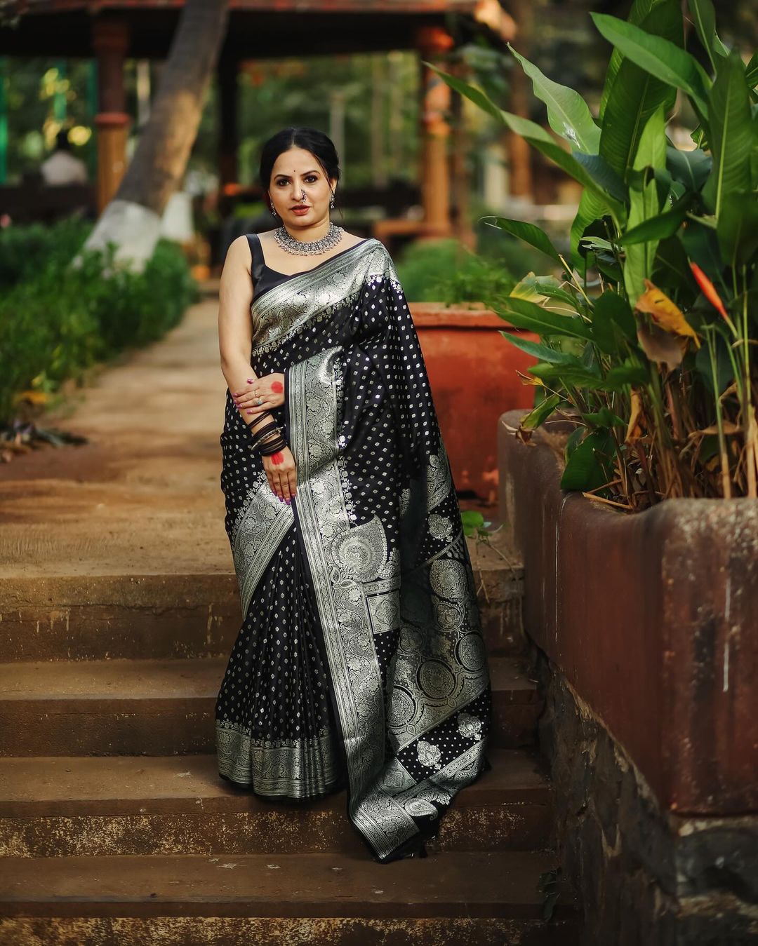 Royal Charm Banarasi Soft Silk Saree with Intricate Silver Zari Weaving – Colour 1