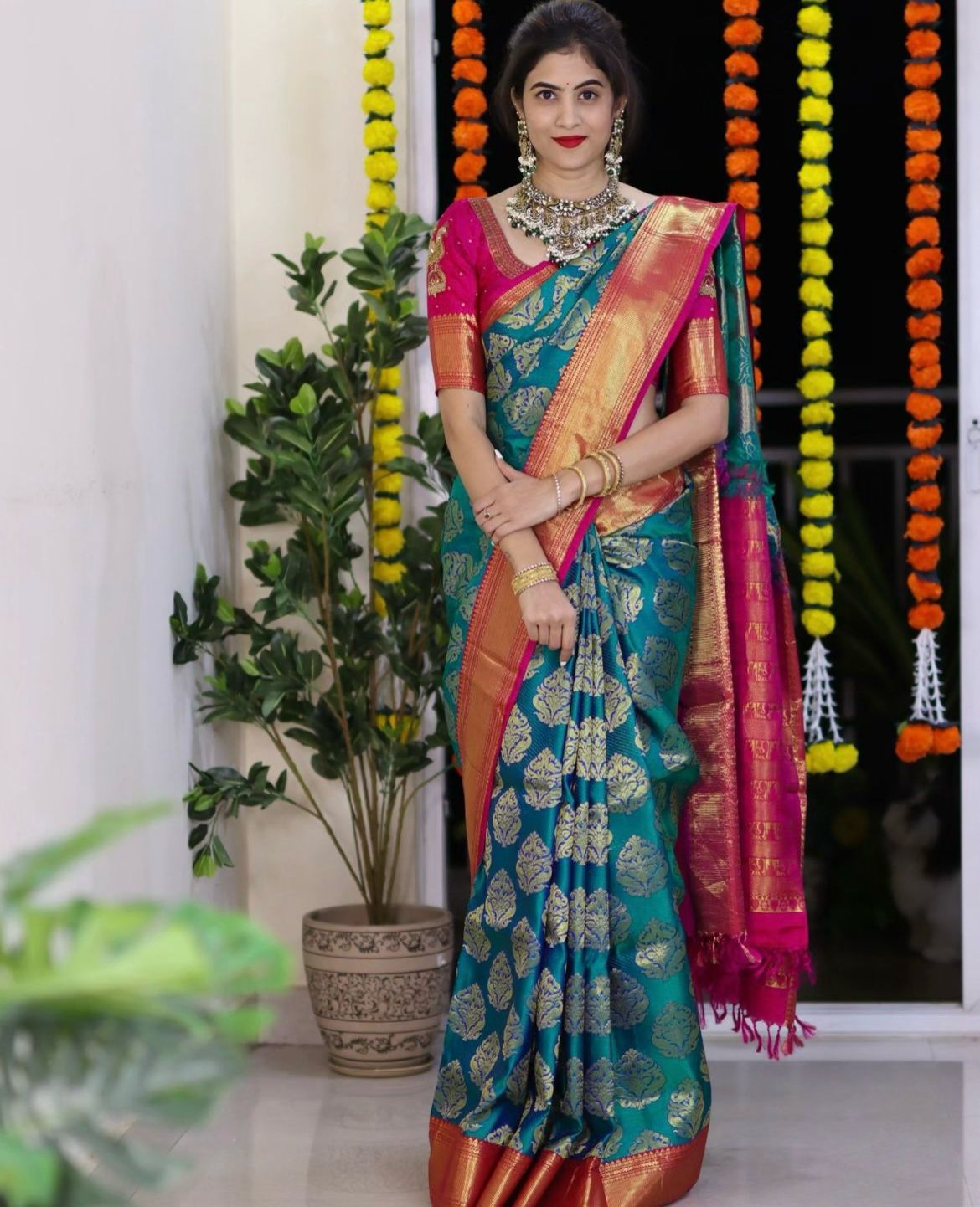 Banarasi Soft Silk Saree with Gold Zari Weaving – Elegant Traditional Saree
