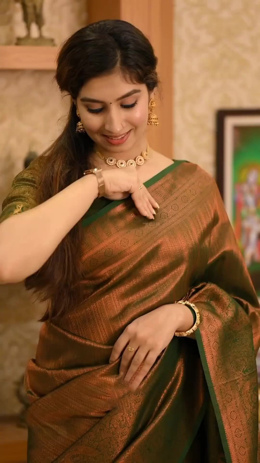 Banarasi Soft Silk Saree – Heavy Brocade with Copper Zari | Colour 1