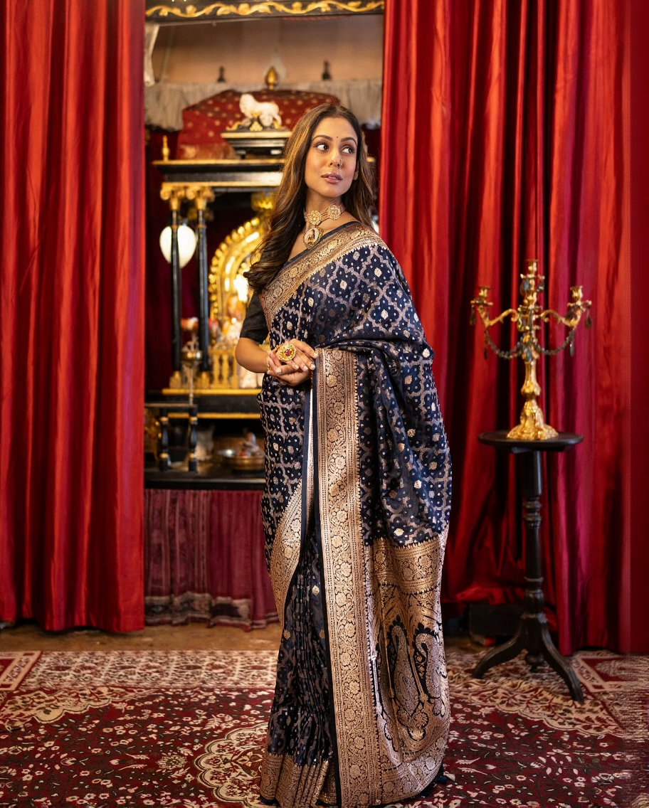 Banarasi Soft Silk Saree Colour 1 with Gold Zari Weaving by DCPL