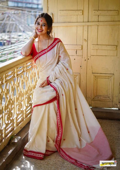 Soft Linen Cotton Silk Saree with Full-Body Weaving & Jaquard Border – Colour 1