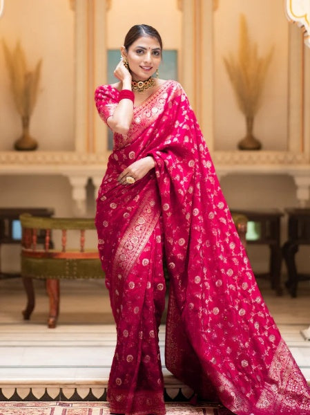 The Grandeur Saree: Colour 7 Soft Banarasi Silk with Heavy Gold Brocade