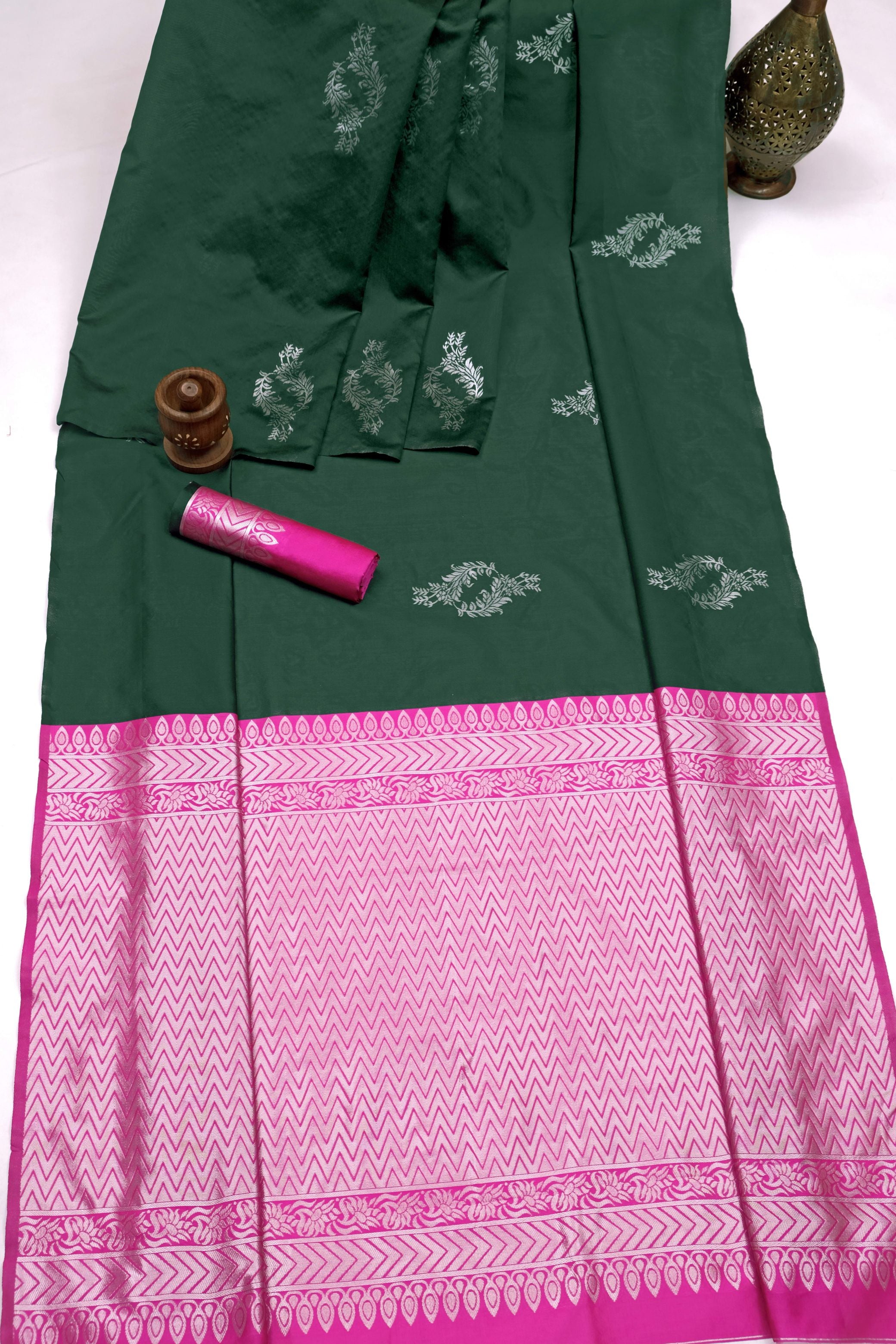 Banarasi Silk Butta Saree – Burgundy Beauty with Gold & Silver Zari
