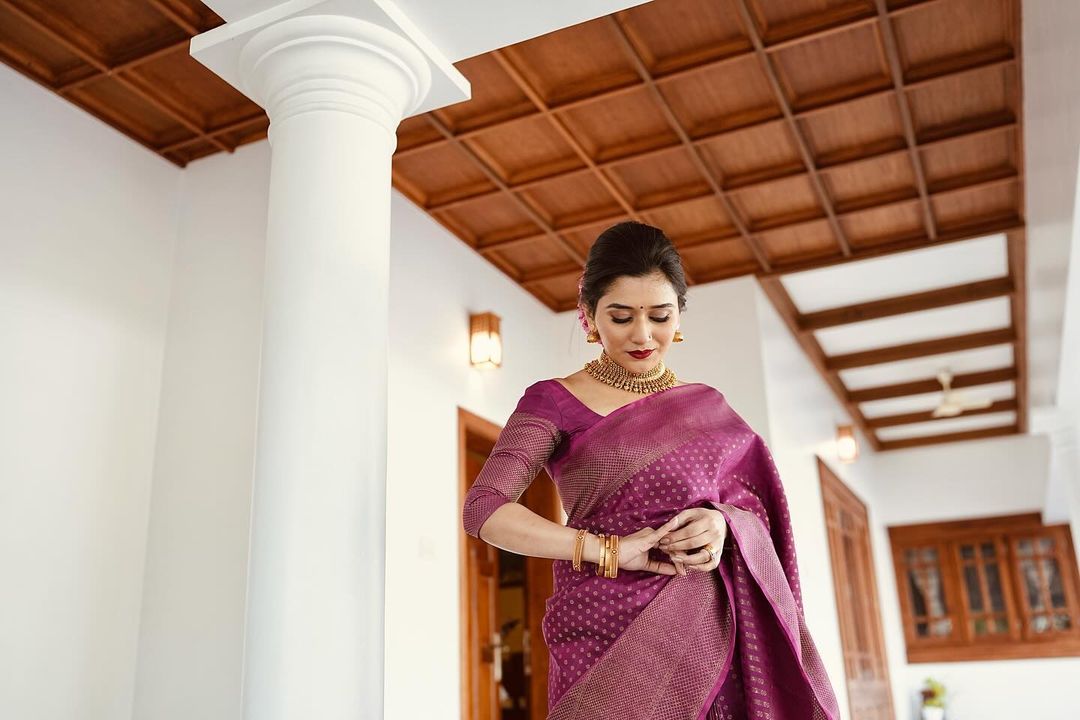 Sky Radiance Banarasi Soft Silk Saree with Colorful Prints & Copper Zari – Colour 1
