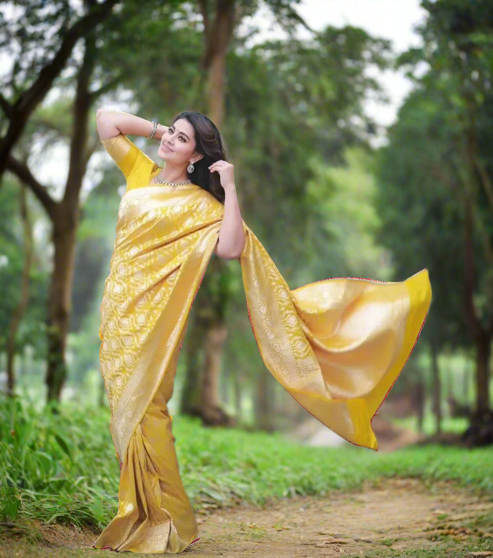 Banarasi Soft Silk Saree – Traditional Gold Zari Weaving, 605GM