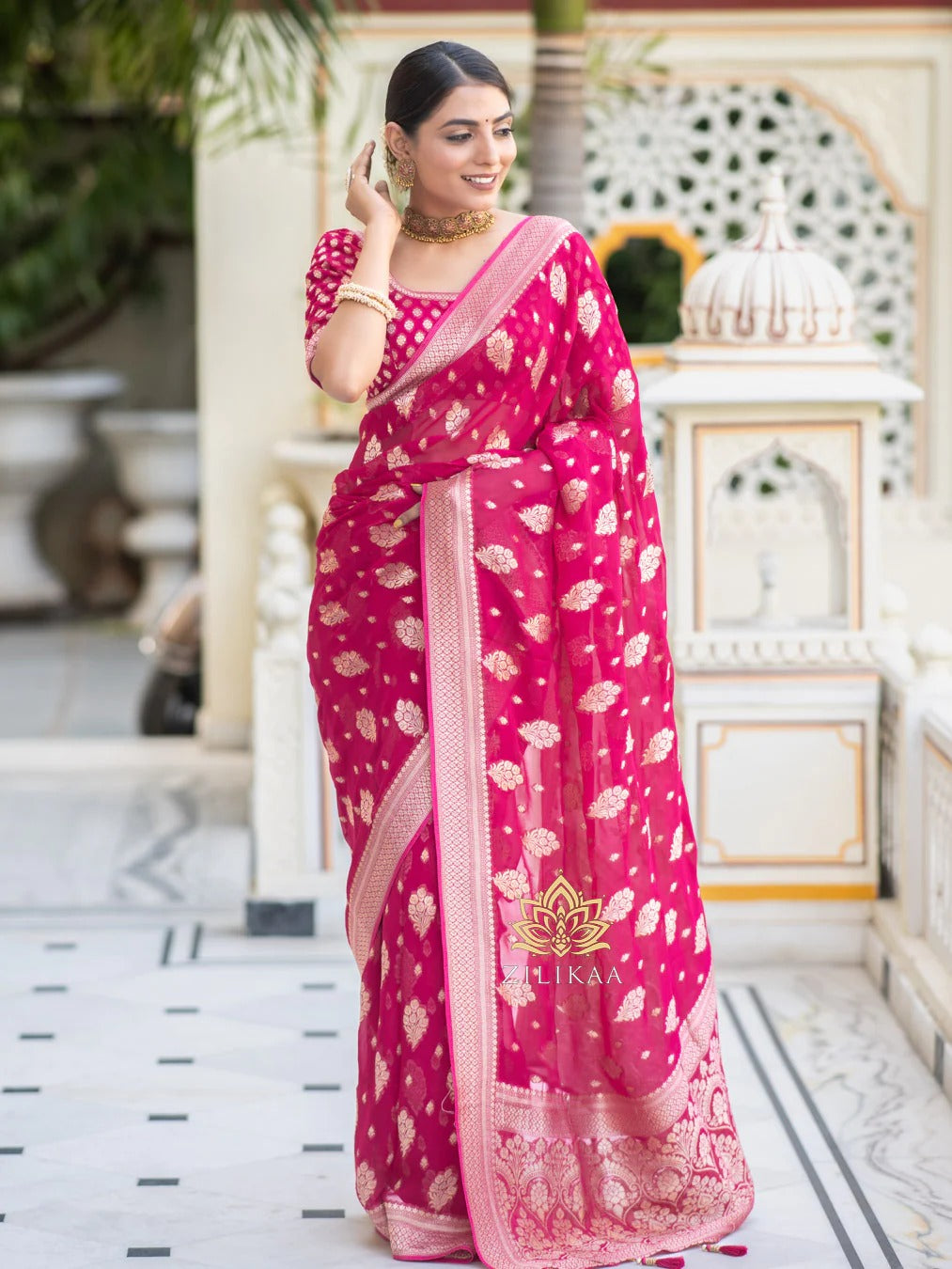 Banarasi Soft Silk Saree with Gold Zari – Shade 7 (443GM)