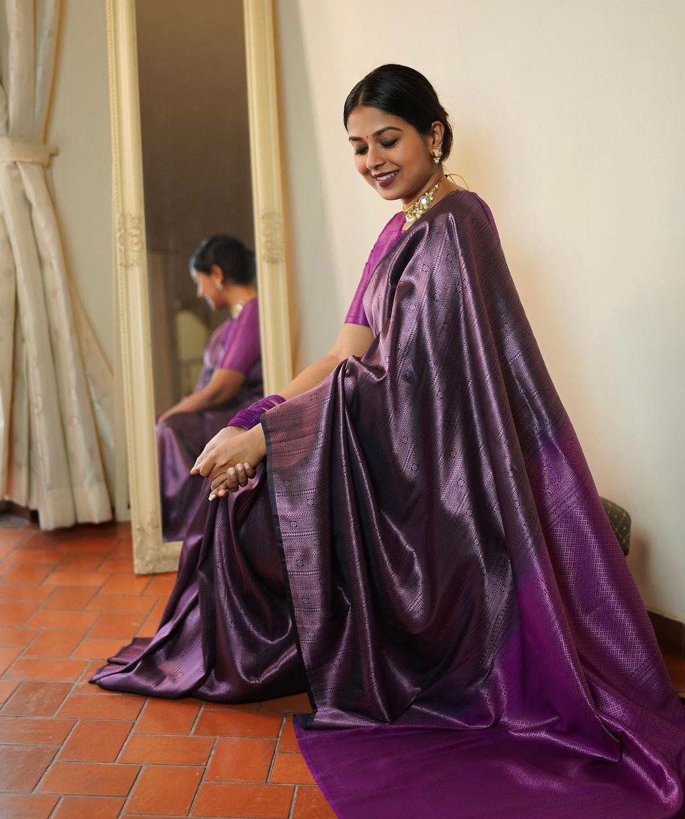 Blush Radiance Banarasi Soft Silk Saree Pink Copper
