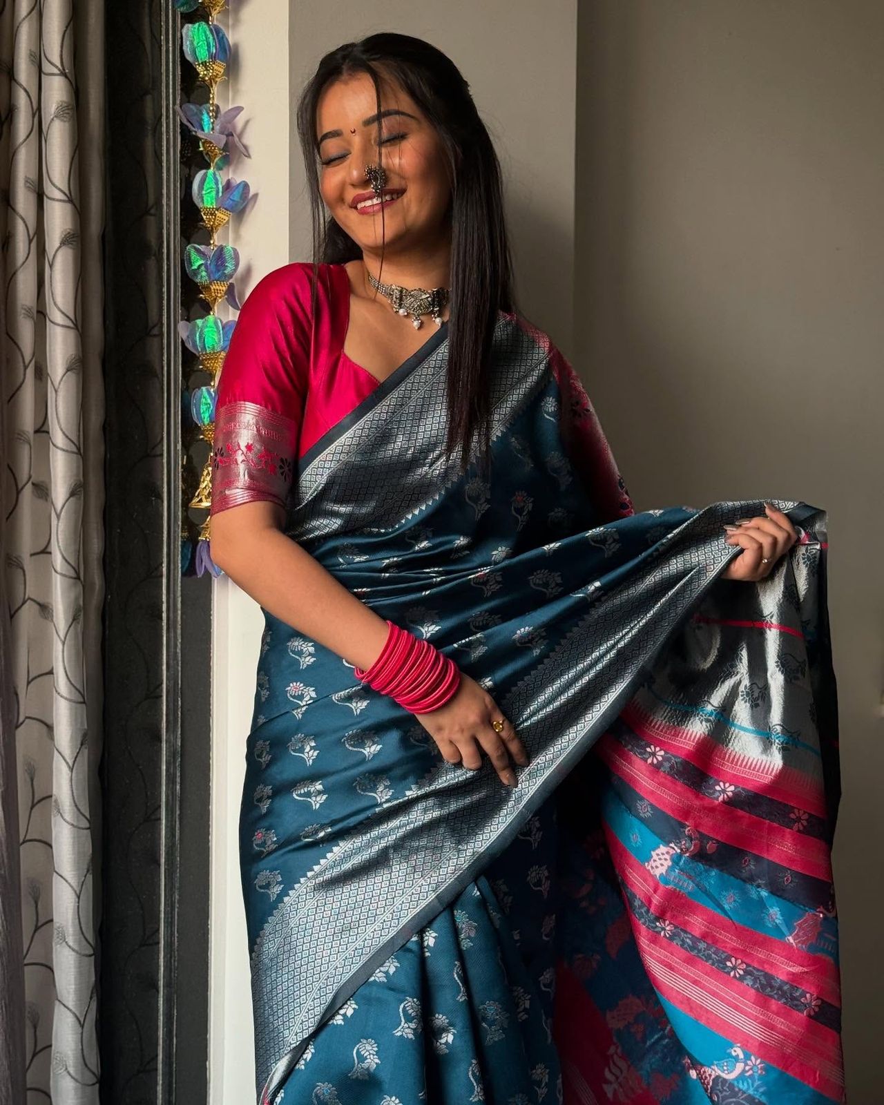 Silver Symphony Banarasi Soft Silk Saree with Silver Zari Weaving – Colour 1