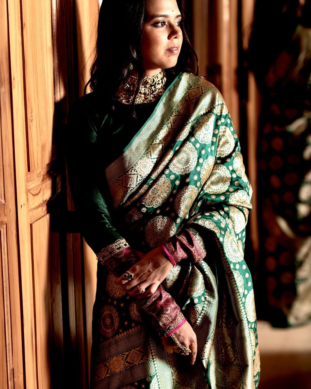 Majestic Aura Banarasi Soft Silk Saree with Gold Zari