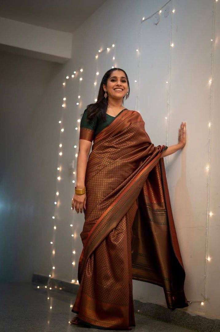Banarasi Soft Silk Saree with Copper Zari – Shade 1 (560GM)