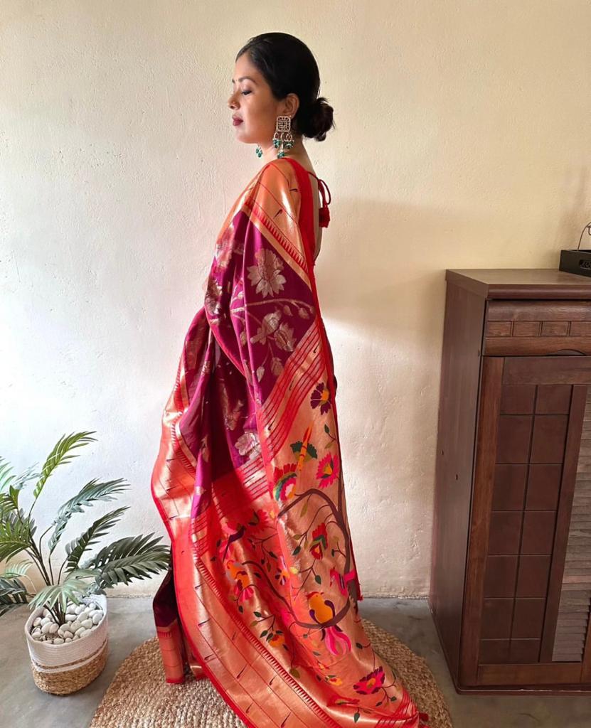 Royal Magenta & Gold Banarasi Brocade Silk Saree