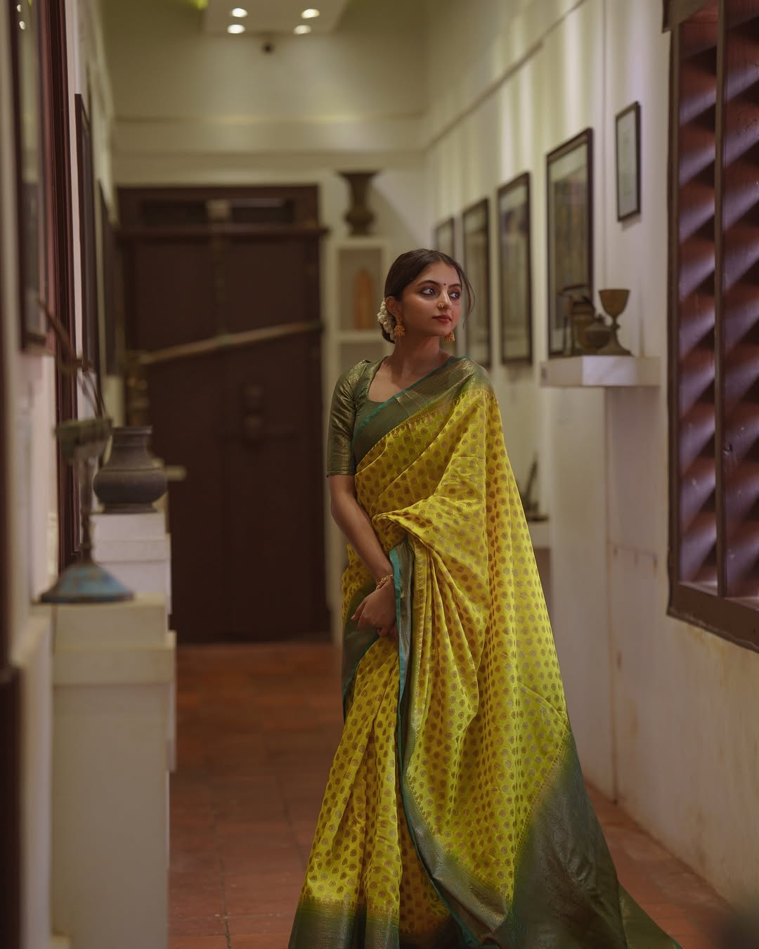Ethereal Grace Banarasi Soft Silk Saree with Copper Zari Weaving – Colour 1