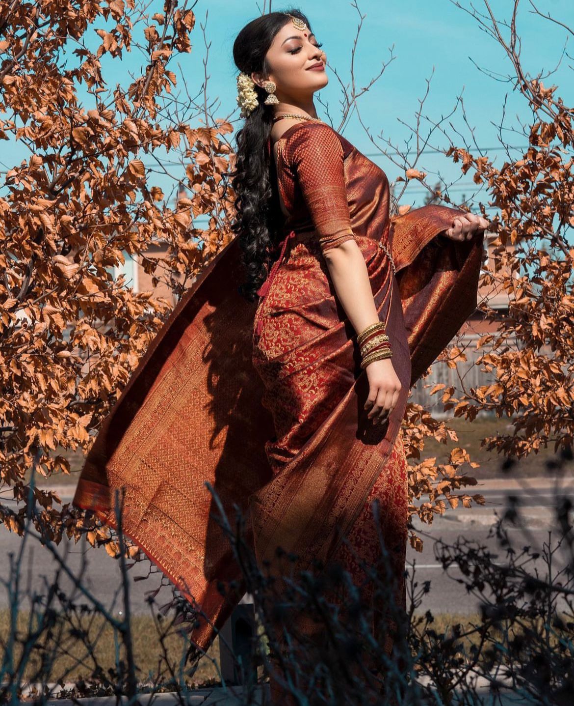 Banarasi Soft Silk Saree | Minimalist Sustainable Fashion | Copper Zari Weaving | Shade 1 | 575GM