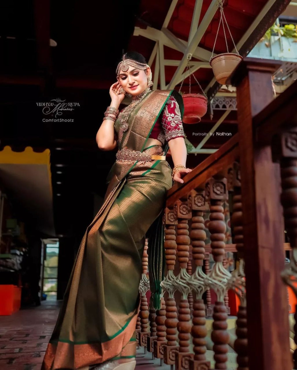 Banarasi Soft Silk Saree with Copper Zari – Shade 1 (530GM)