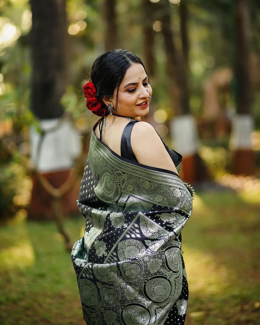 Royal Charm Banarasi Soft Silk Saree with Intricate Silver Zari Weaving – Colour 1