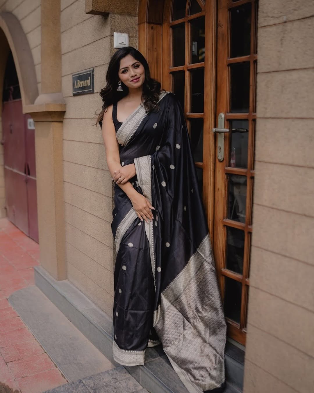 Silver Aura Banarasi Soft Silk Saree with Silver Zari Weaving – Colour 1