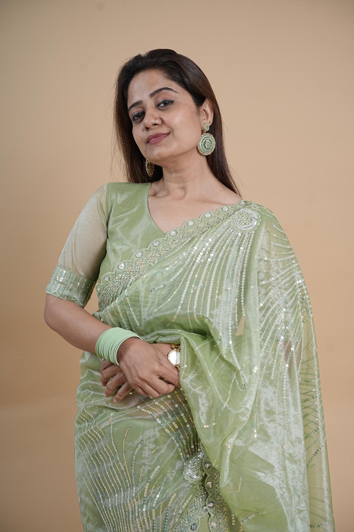Pure Tissue Net Saree With Sequince Malti Thread Embroidery Cutwork Border And Stone Work