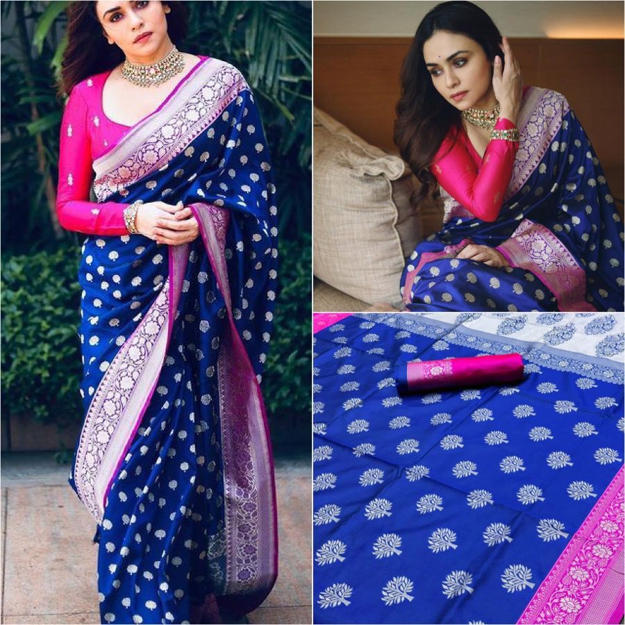 Sky Blue Banarasi Silk Saree for Weddings with Luxurious Weave