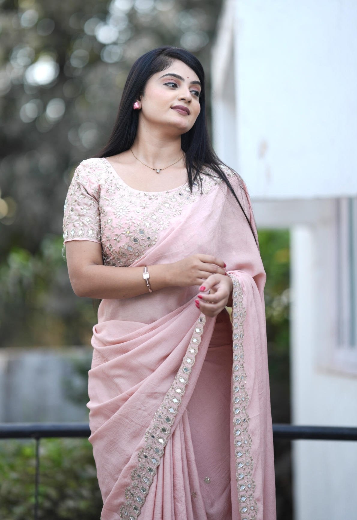 platinum crush saree with jari dori embroidery real mirror work pallu