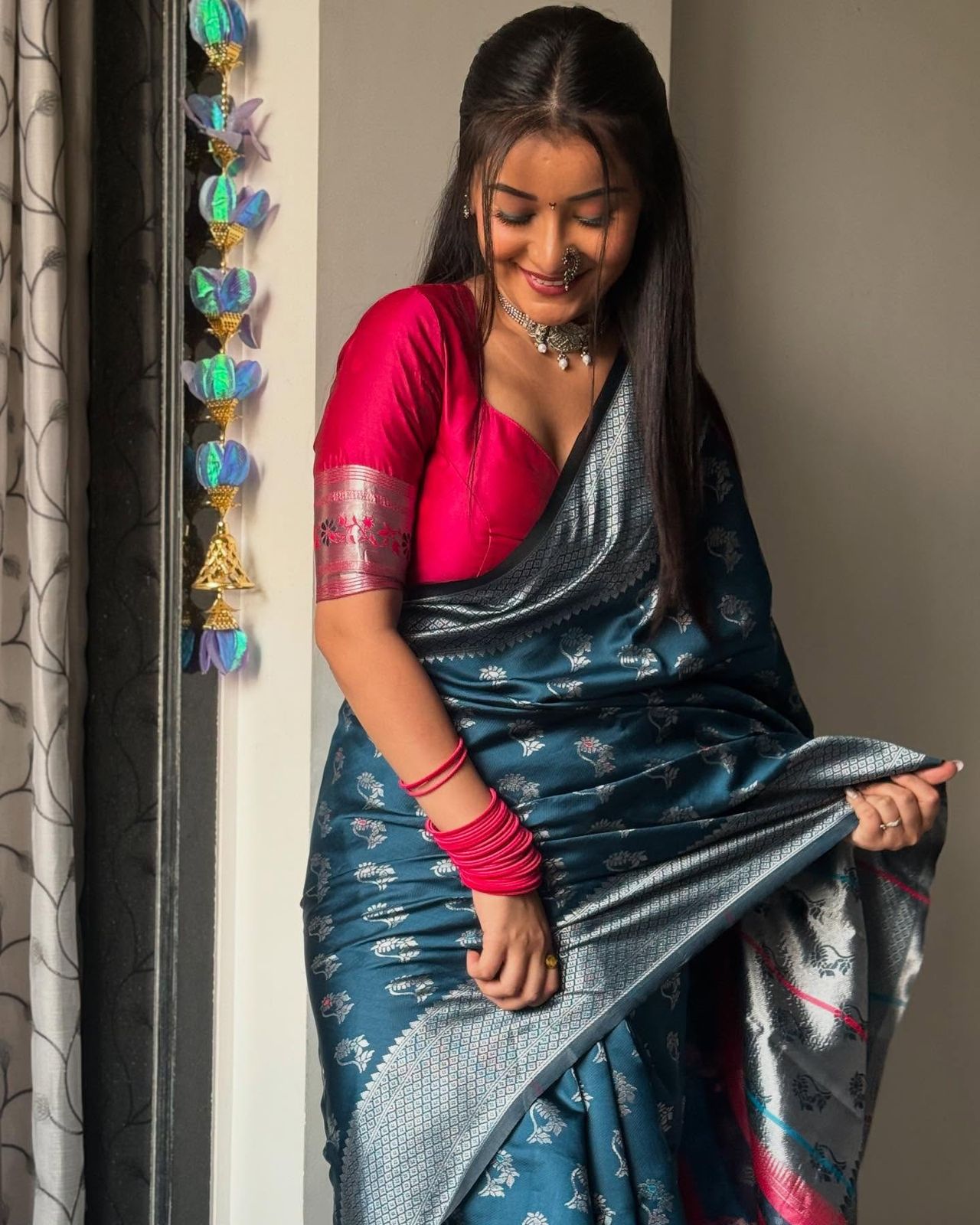 Silver Symphony Banarasi Soft Silk Saree with Silver Zari Weaving – Colour 1