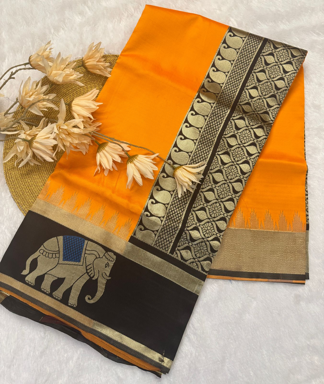 Radiant Simplicity Banarasi Soft Silk Saree Copper Zari