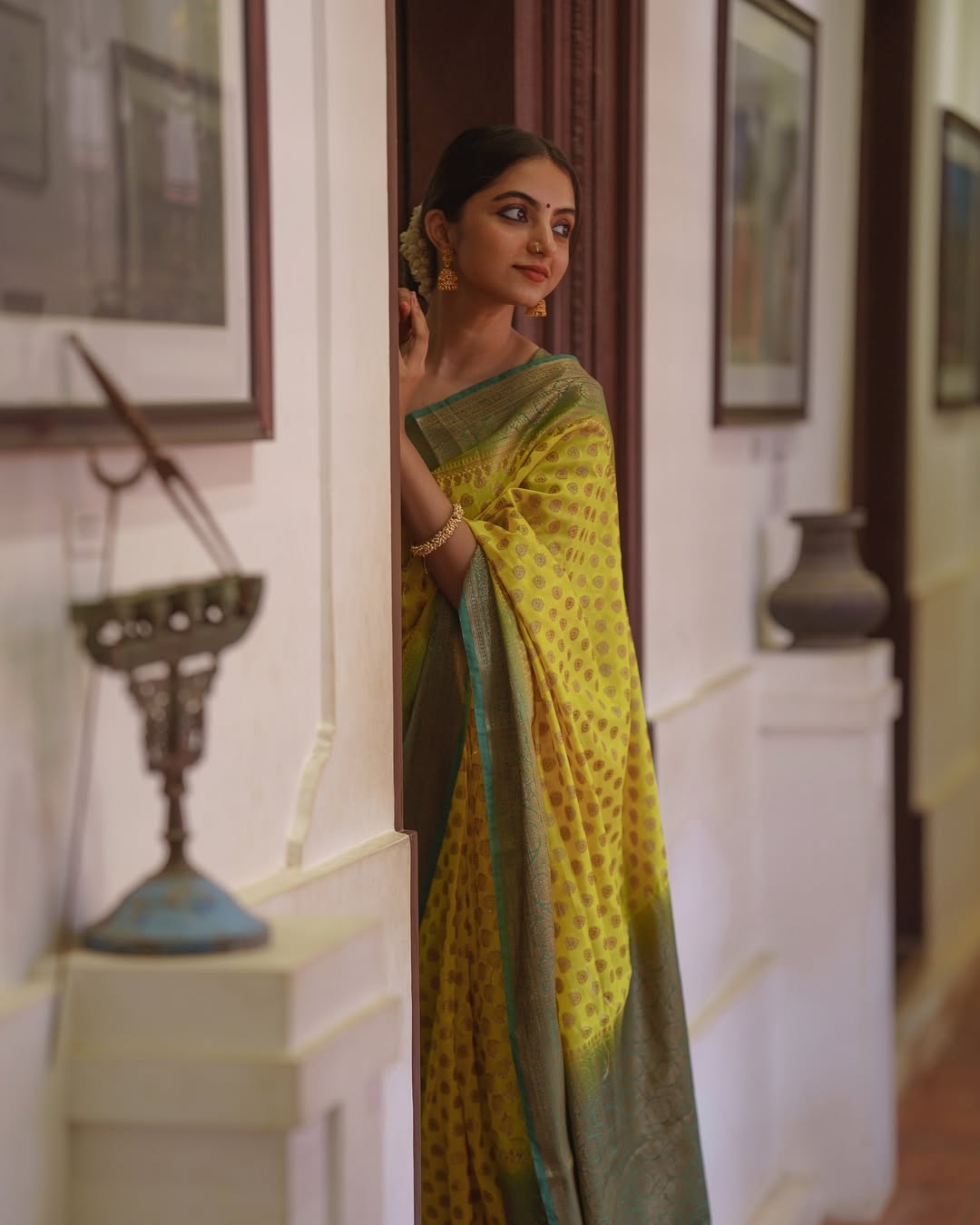 Ethereal Grace Banarasi Soft Silk Saree with Copper Zari Weaving – Colour 1
