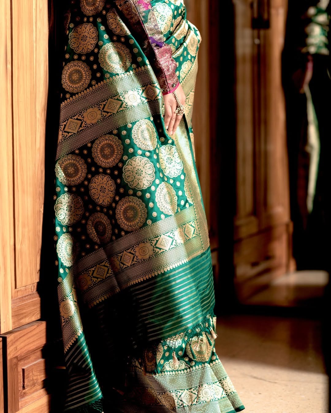 Majestic Aura Banarasi Soft Silk Saree with Gold Zari Weaving – Colour 1