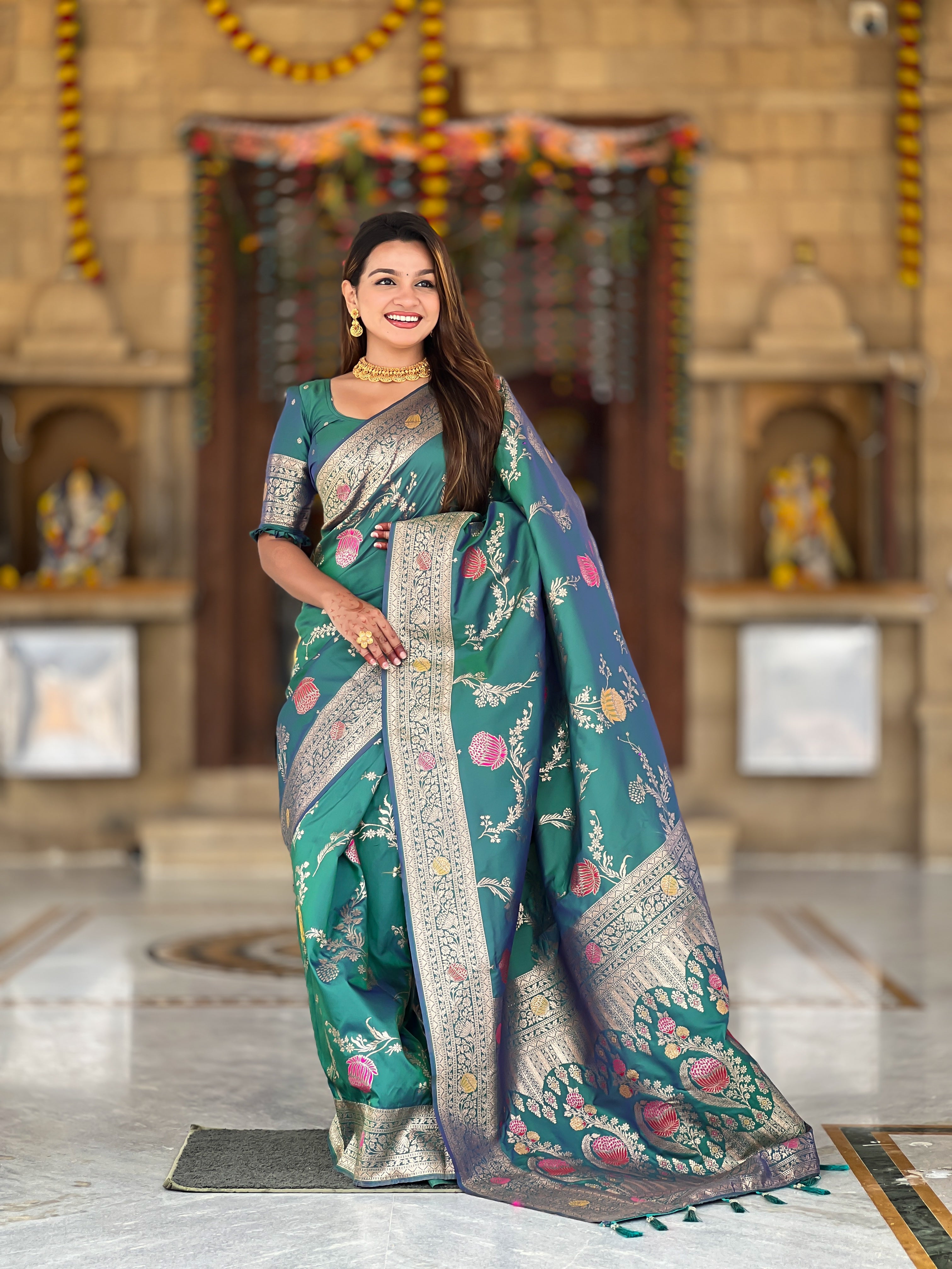 soft banarasi silk saree with meenakari touch-up weaving and zari work