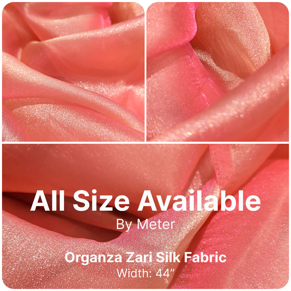 Premium Organza Zari Fabric | Lightweight Sheer Designer Fabric for Saree, Dupatta, Blouse & Ethnic Wear | Multiple Colors Available