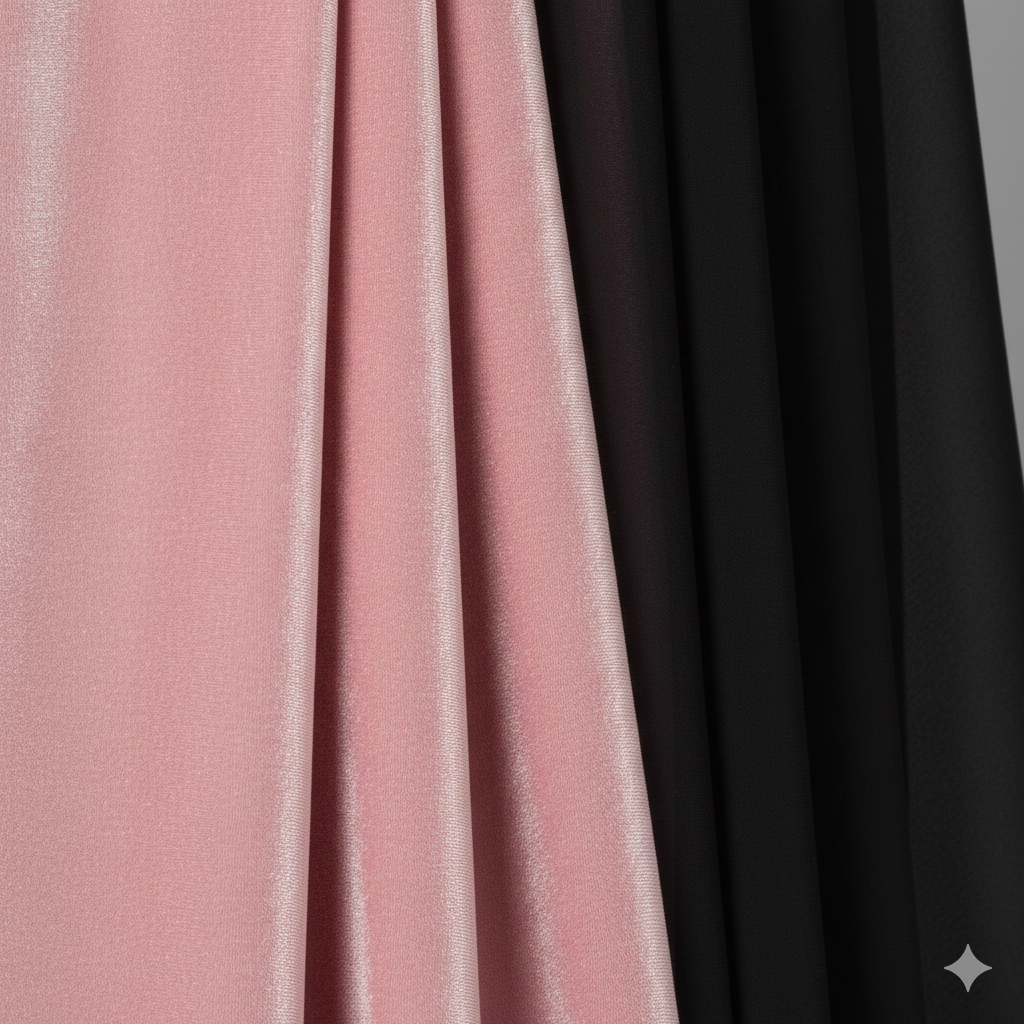 Black georgette saree paired with baby pink velvet blouse in elegant contrast style