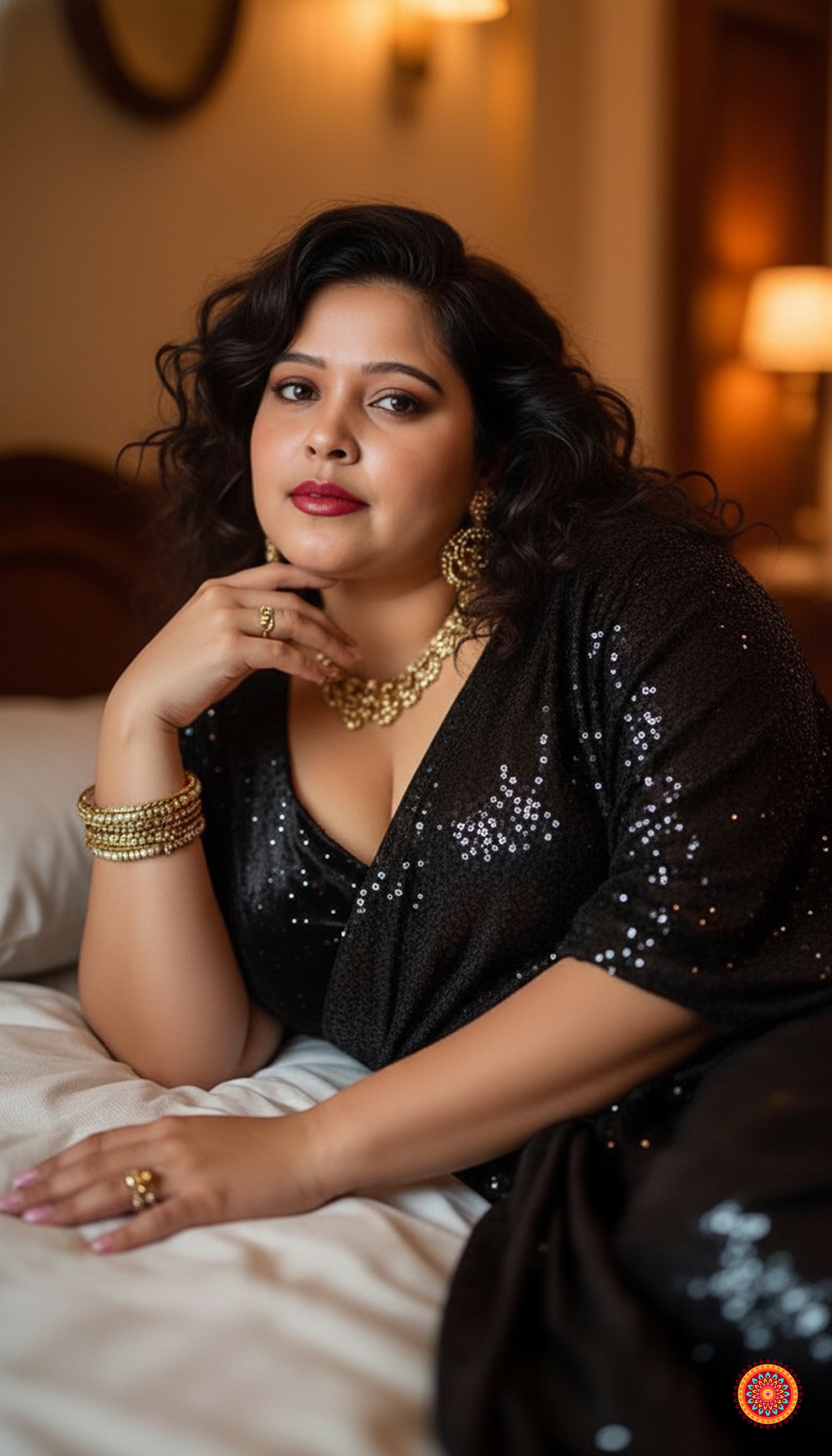 Black sparkle georgette saree paired with black sparkle velvet blouse for party wear look