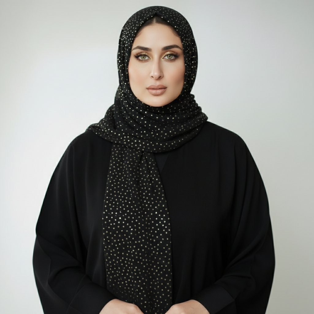 Sparkle Georgette Black Hijab – 2.50 Meter Elegant Shimmer Modest Scarf
