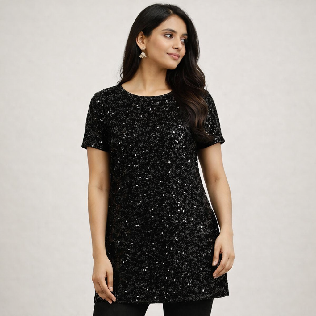Black Sequin Velvet Fabric – Premium Party Wear Finish | By Meter