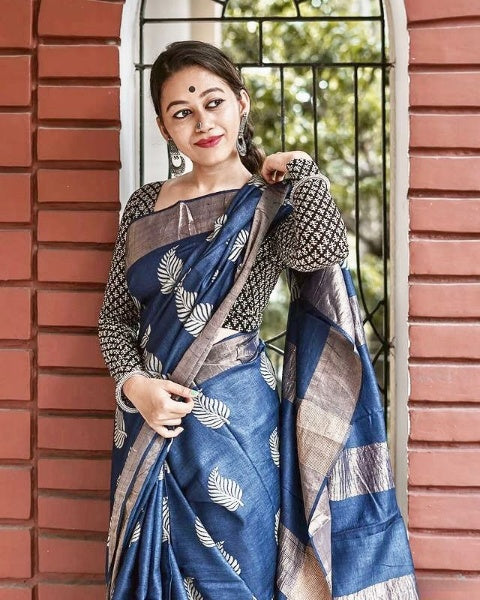 Sky Charm Banarasi Soft Silk Saree with Colorful Prints & Copper Zari – Colour 6