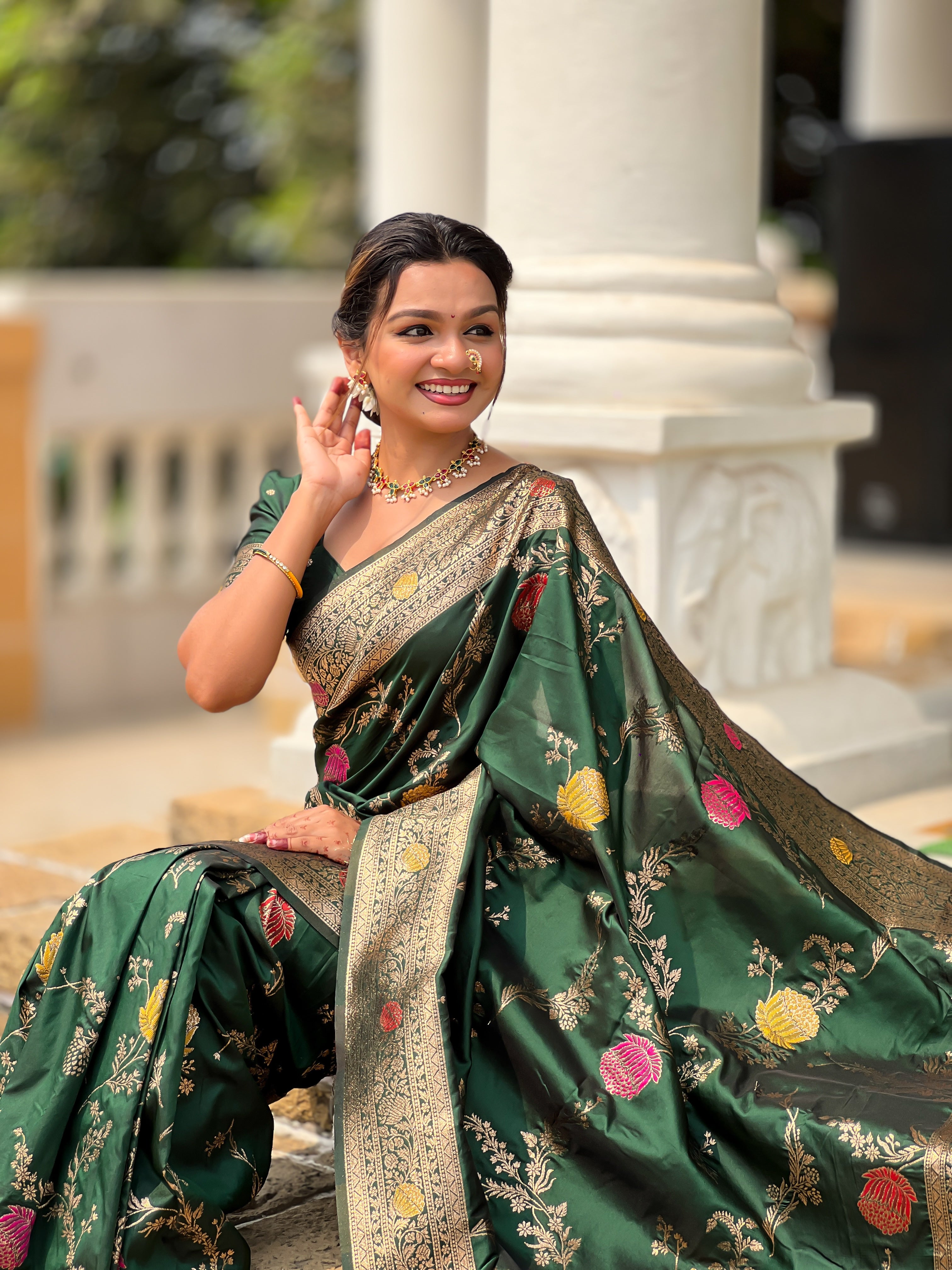 soft banarasi silk saree with meenakari touch-up weaving and zari work