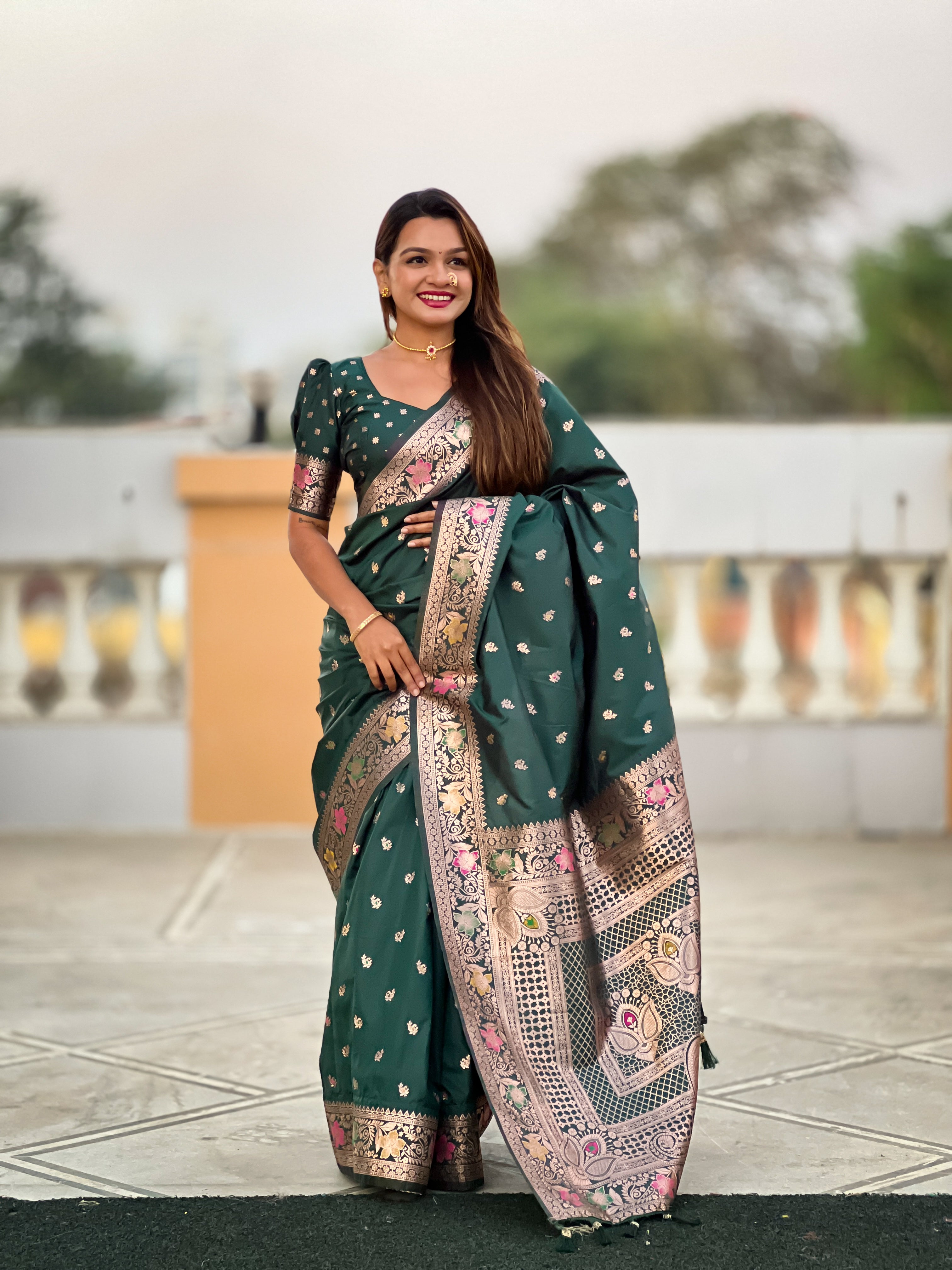 luxury soft banarasi silk saree with zari and meenakari weaving rich pallu and tassels