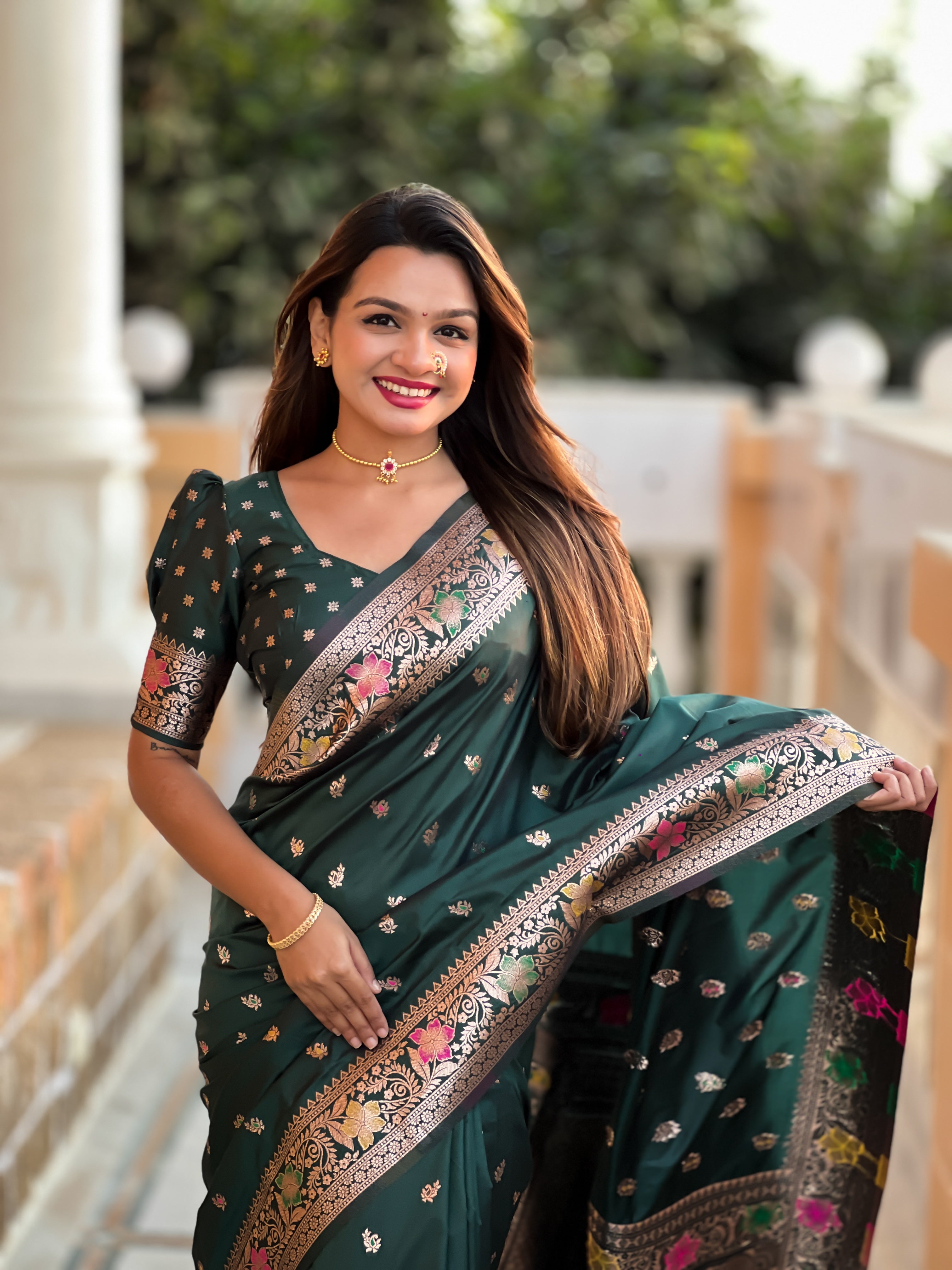 luxury soft banarasi silk saree with zari and meenakari weaving rich pallu and tassels