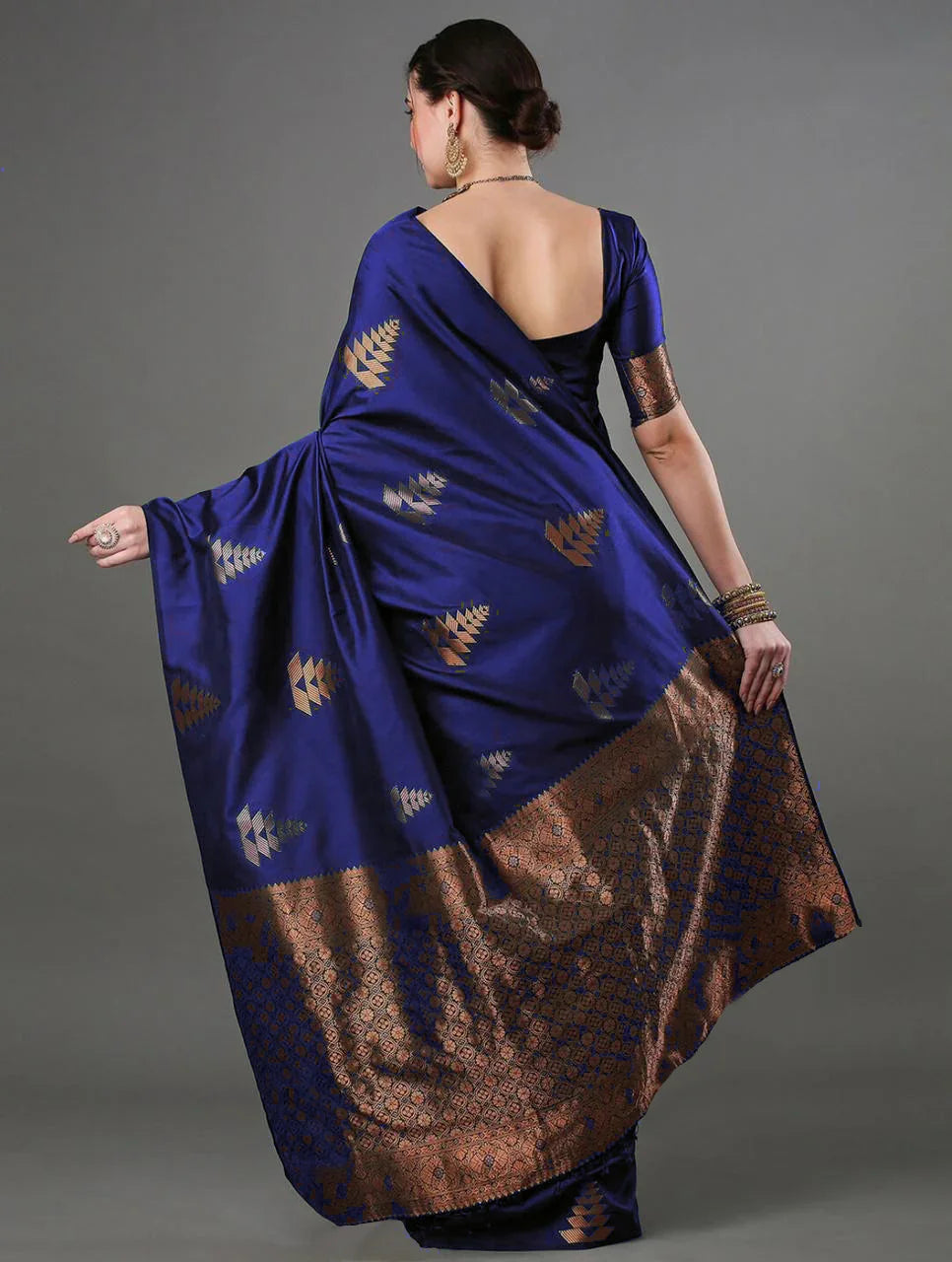 Banarasi Soft Silk Saree with Heavy Brocade and Copper-Silver Zari – Elegant Traditional Saree