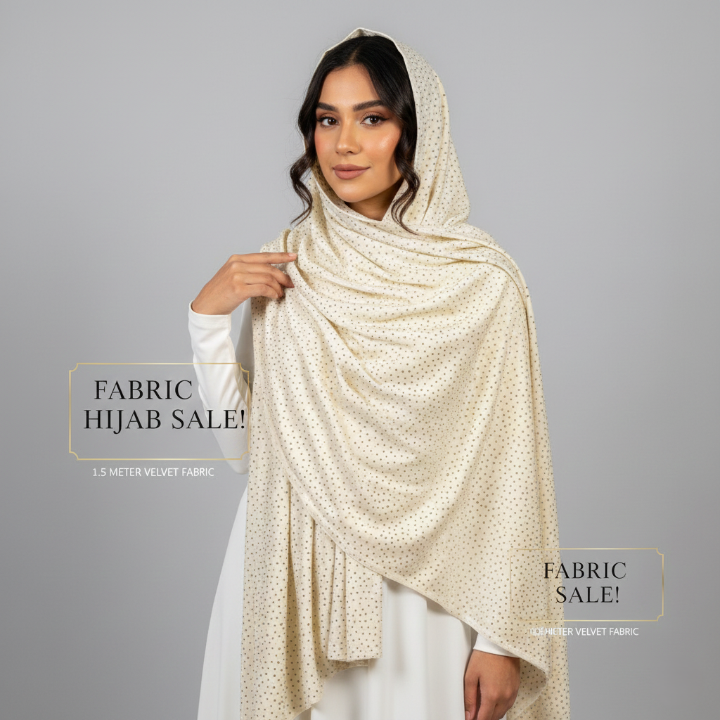 Sparkle Velvet Cream Hijab – 1.50 Meter Elegant Shimmer Modest Scarf
